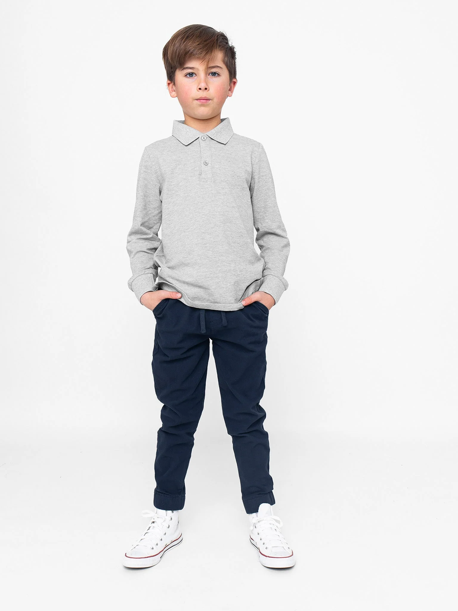 Basic Long Sleeve Polo Shirt - Grey - Image 2