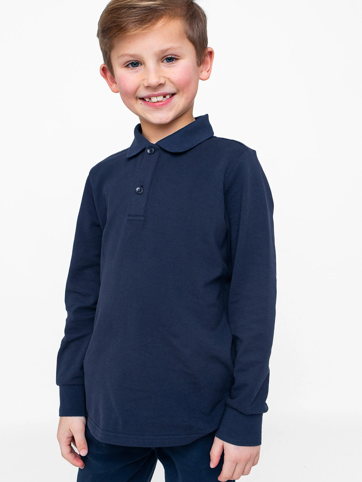 Basic Long Sleeve Polo Shirt - Navy - Image 2