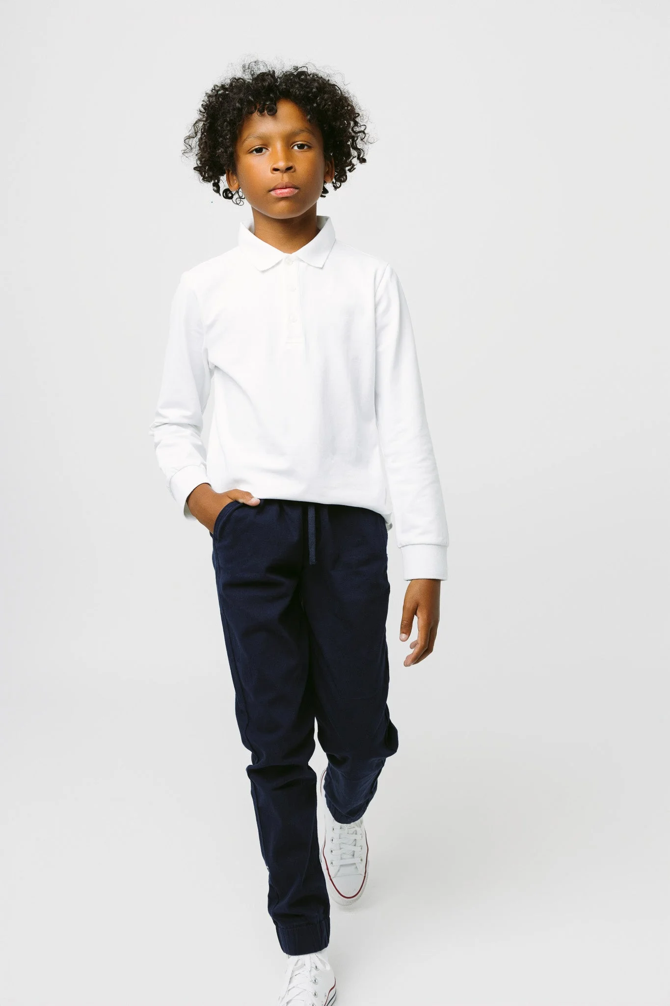 Basic Long Sleeve Polo Shirt - White - Image 2