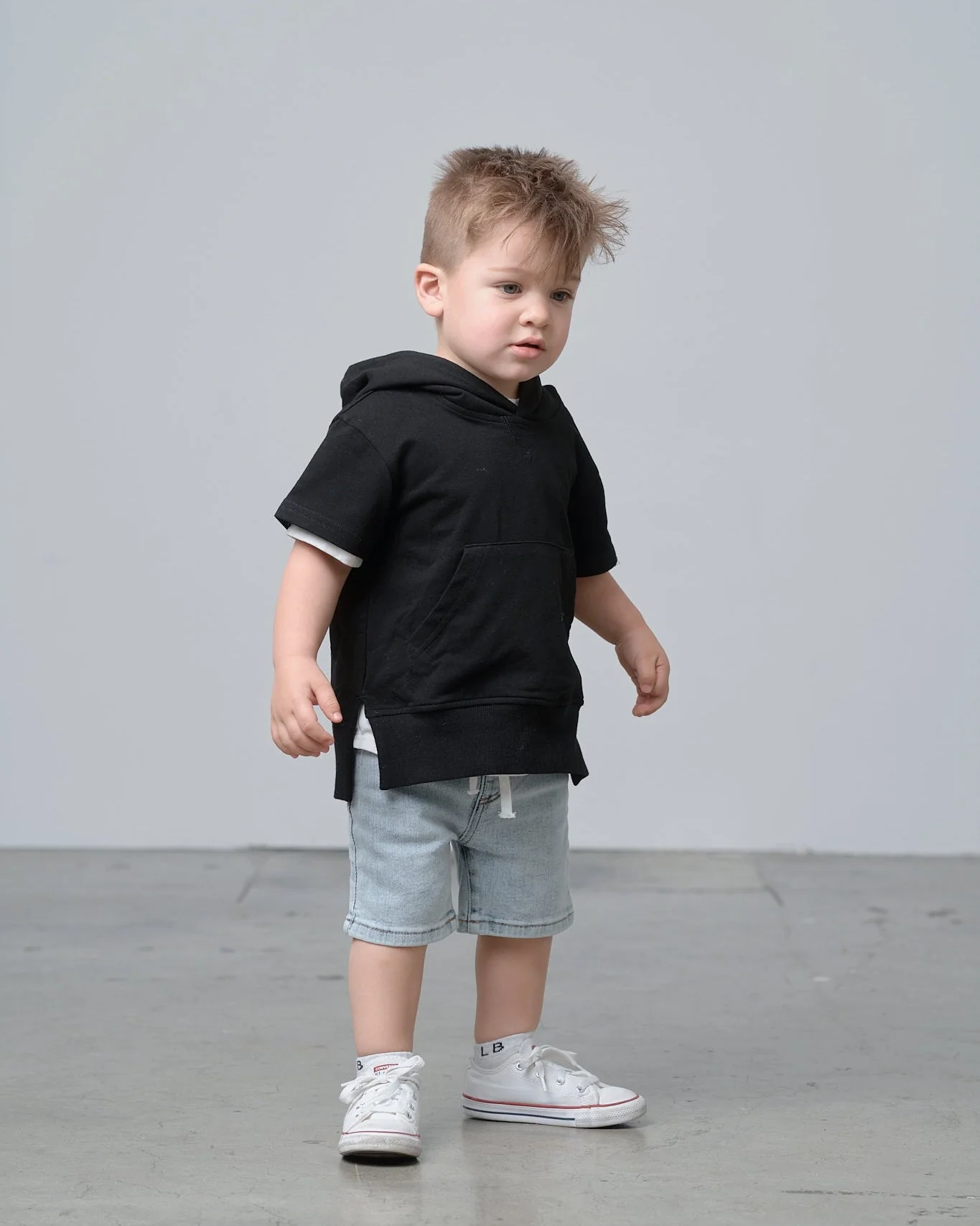 Short Sleeve Hoodie - Black - Image 3
